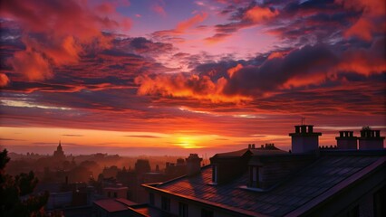 Dramatic Sunset Over City Rooftops