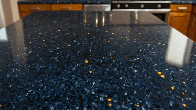 A kitchen counter featuring a beautiful blue granite top