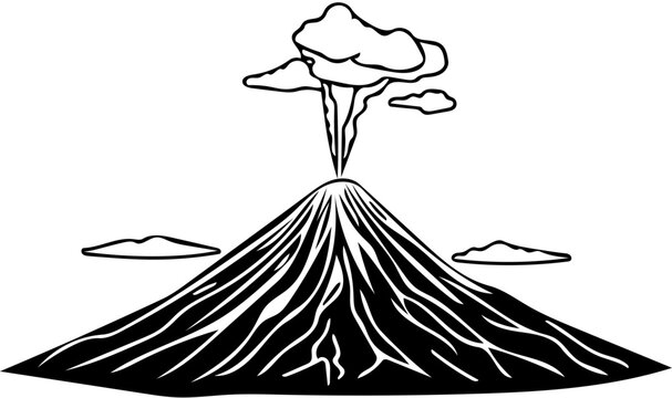 Mount Merapi Indonesia &ndash; Black and White Minimalist SVG Volcano Line Art for Apparel and Sticker Design