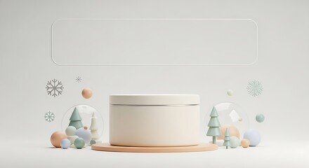 Minimalist product showcase with winter theme decorations for cosmetic promotion