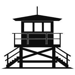Obraz premium Simple Black Silhouette of Lifeguard Tower on the Beach
