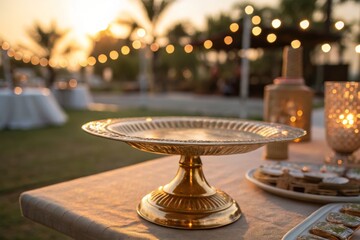 Golden Cake Stand at Outdoor Event