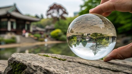Asian Garden Reflected in Crystal Ball