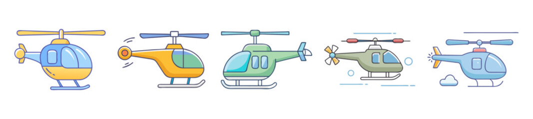 Helicopter Icon Collection in Flat StyleHelicopter Icon Collection in Flat Style