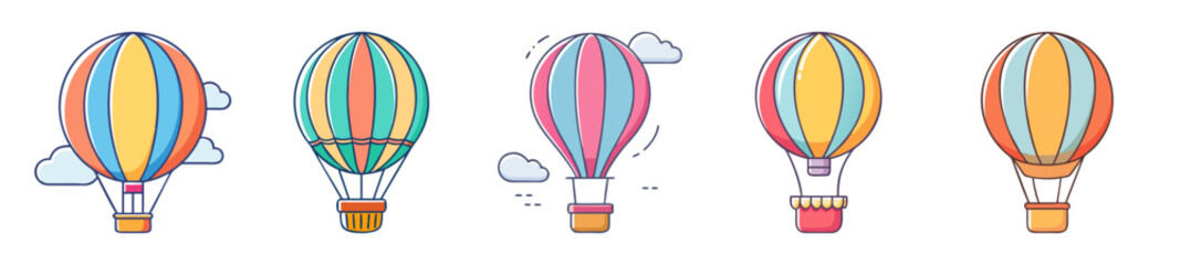Colorful Hot Air Balloon Icon Pack with Clouds
