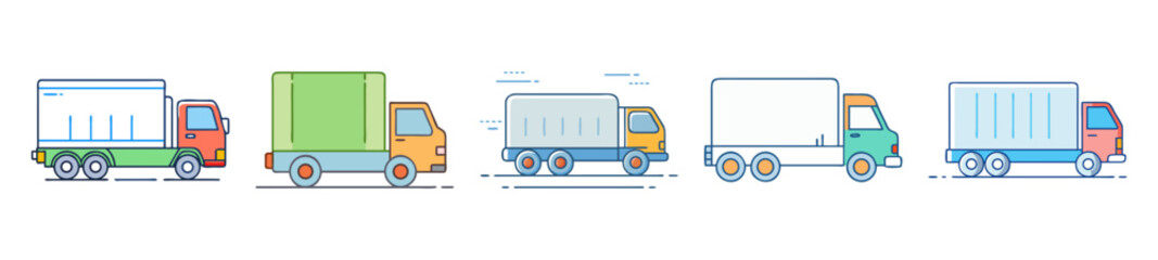 Cute Delivery Truck Vector Icons Collection

