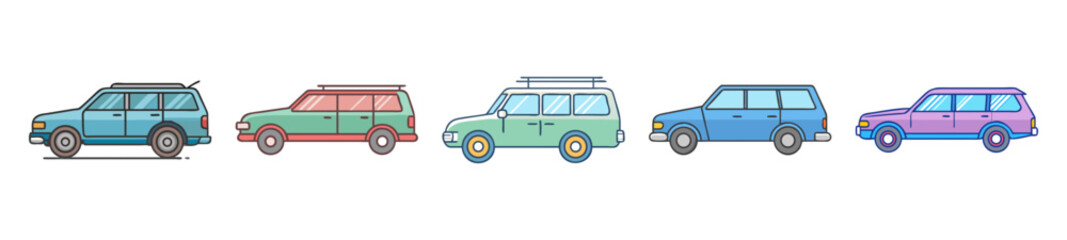 Cartoon SUVs and Family Cars – Vehicle Vector Icons

