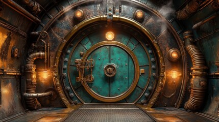 Fototapeta premium Steampunk doorway in a circular tunnel.