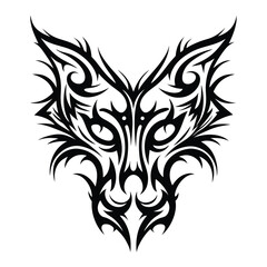 Tribal fox design with symmetrical patterns and a black silhouette against the white backdrop