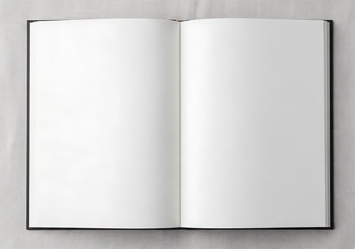 Open blank book mockup showcasing empty white pages on a textured surface