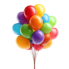 Vibrant multicolor balloons cluster floating on transparent background celebration party decor