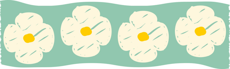 Blue daisy flower border tape with hand-drawn style seamless floral washi tape decorative border for scrapbooking and stationery design