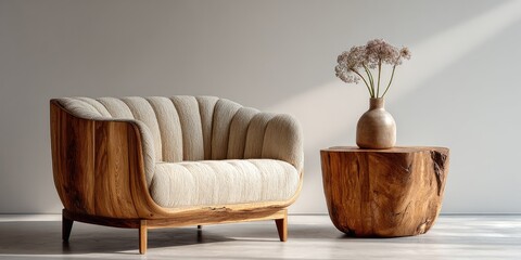 Modern chair and side table in minimalist setting
