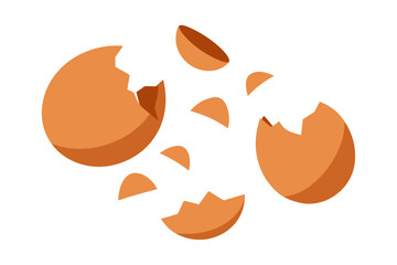 Broken egg shells scattered on transparent background