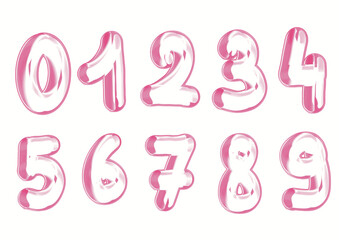 Pink 3D Bubble numbers isolated on transparent background