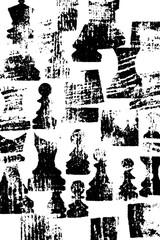 Fototapeta premium Surreal black and white chessboard pattern with warped grunge effect for creative design
