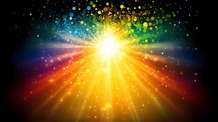 Obraz premium Vibrant Rainbow Light Burst Background with Sparkling Glitter