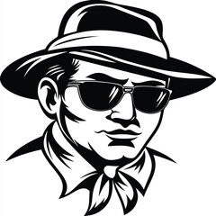 Stylish man with sunglasses and hat is posing with confidence in monochrome