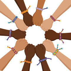 "Friendship Day Unity Circle | Diverse Hands with Friendship Bands Celebrating Togetherness"