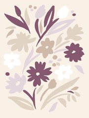 Mixed Abstract Floral Bouquet A Modern Botanical Wall Art Print In Muted Tones
