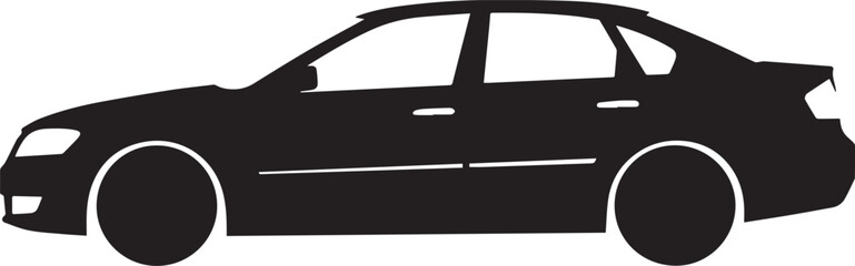 Sleek black silhouette of a modern fourdoor sedan car presented in a clean side profile view