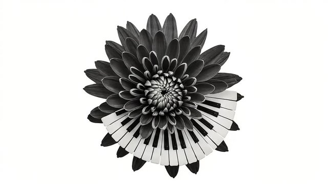 Black and white flower shaped like a piano keyboard