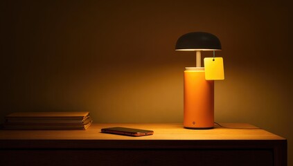 Warm-toned lamp on a wooden surface