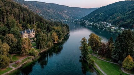Scenic lake and valley, autumn colors
