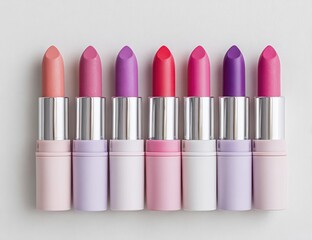 Row of assorted lipstick shades in pastel and vibrant colors