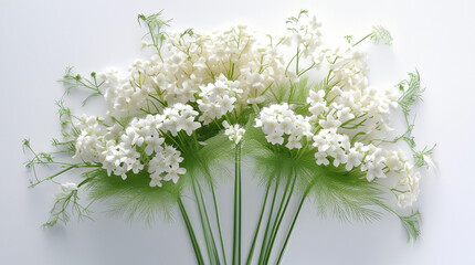 Delicate white floral arrangement with green foliage white flowers green leaves