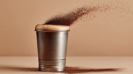 Dramatic Cocoa Powder Burst from Sifter on Neutral Table