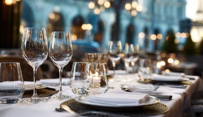 Fototapeta premium Outdoor restaurant table setting, elegant and stylish