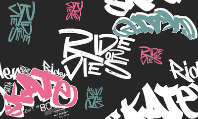 skate seamless pattern style, Abstract seamless pattern skate graffiti. art graffiti slogan print, Urban typography hipster street art tees, t shirt graphics print vector design.eps8