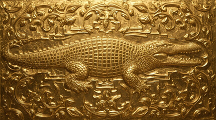 golden crocodile on a wall