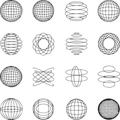 Retro Tech Grid and Cosmic Circles – Holographic Outline Vector Set