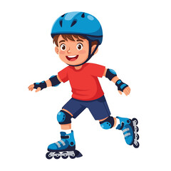 Obraz premium Happy boy rollerblading with helmet