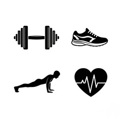 Fitness and Workout Icons Set. Gym, Push-up, Heartbeat, and Running Shoe Vector.