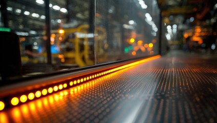 Obraz premium Industrial walkway with orange LED lights