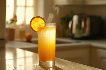 Refreshing orange juice drink in a tall glass.