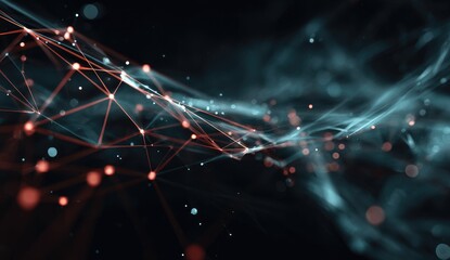 Abstract network of interconnected points and lines in teal and rust, against a dark background