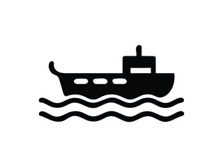 Calm Seas: Simple Black Icon of a Cargo Ship Sailing on Gentle Waves