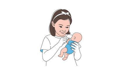 Young girl caring for baby doll demonstrating nurturing playtime and developing empathy skills through imaginative interaction