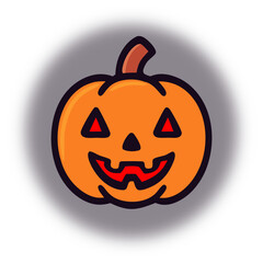 single icon of a carved Halloween pumpkin with spooky face, isolated on white background. Simple and colorful jack-o'-lantern illustration.