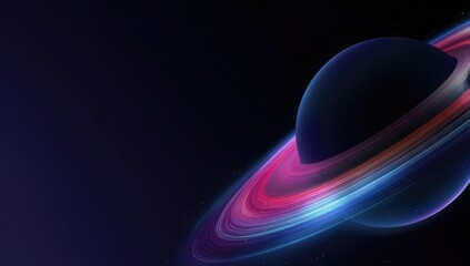 Dark space, ringed planet, vibrant colors