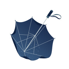 Vector illustration of blue umbrella seen from below or lying on the ground. Textured hand-drawn style parasol Creative and emotional design element for fall cards, posters, banners or seasonal prints