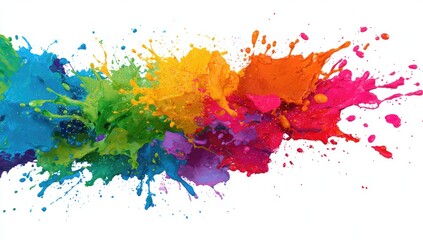 Abstract vibrant colorful paint splashes on white background