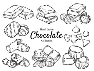 Set of various kind of hand drawn chocolates outline drawing 