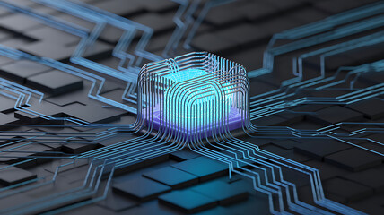 Glowing futuristic central processing unit on a circuit board