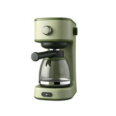 Retro style light green drip coffee maker with glass carafe isolated on transparent background