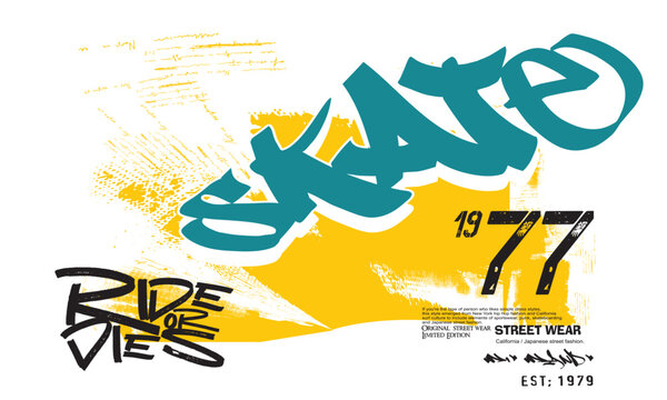 skateboarder graphic, Vector Skate on a grunge background. graffiti slogan print, t shirt graphics print vector design, Urban typography hipster street art for graphic t- shirt.eps8